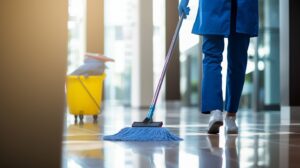 Professional domestic cleaner at work